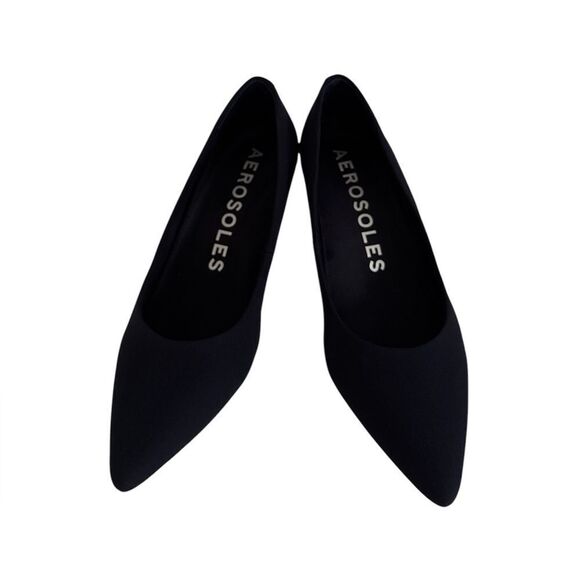 AEROSOLES Point Toe Kitten Heel Pump in Navy Stretch Gabardine Fabric NWOT - Picture 1 of 4